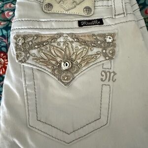 Miss Me Women's White Jeans with Silver Embellishments
